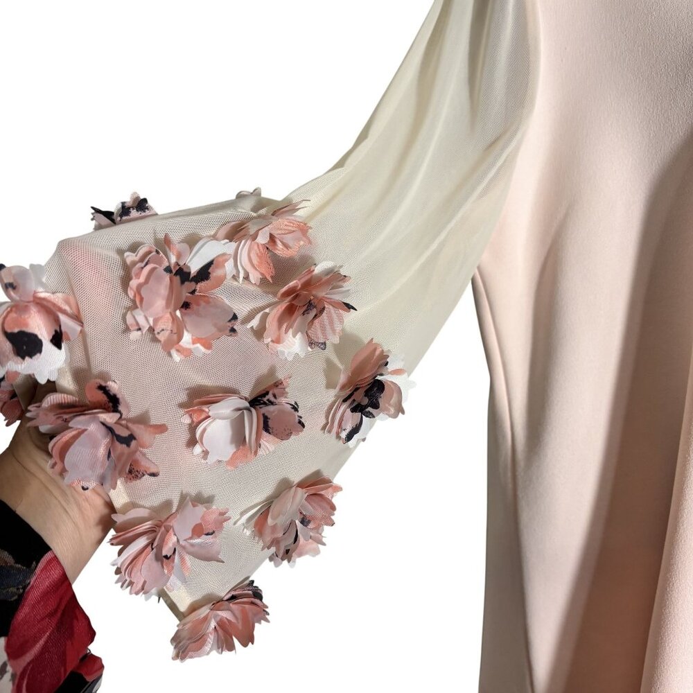 Alfani Large Light Pink 3/4 Sleeve Top With Floral Appliqué Mesh Sleeves - Picture 5 of 12